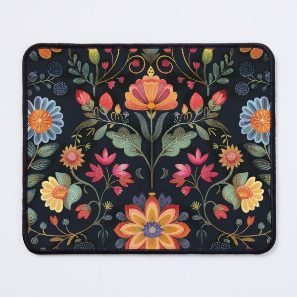 Item preview, Vibrant Floral Folk Art Pattern on Dark Background designed and sold by brandway.