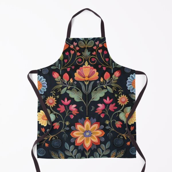Item preview, Vibrant Floral Folk Art Pattern on Dark Background designed and sold by brandway.