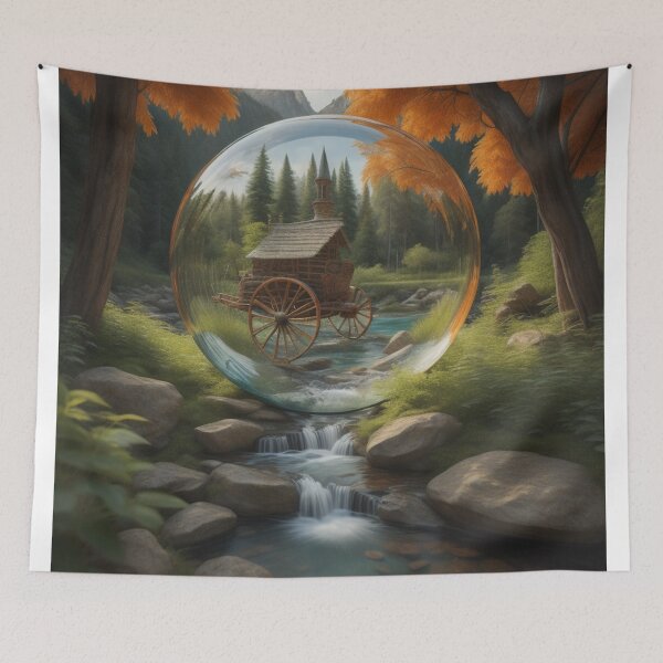 Item preview, Timeless Serenity Rustic Wagon Wheel In Glass Orb Autumn Scene designed and sold by EnchantedVista.