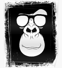 Hipster Monkey with Glasses Black and White Poster