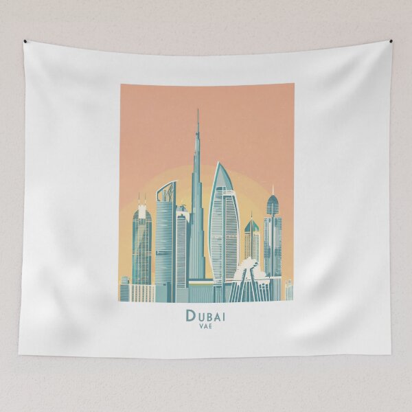 Item preview, Vintage Minimalist Travel Poster Dubai – Retro Skyline Art Print designed and sold by pod24.