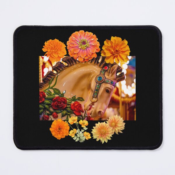 Item preview, Carousel Horse Colorful Pretty Orange Flowers Design designed and sold by EarthArtDesigns.