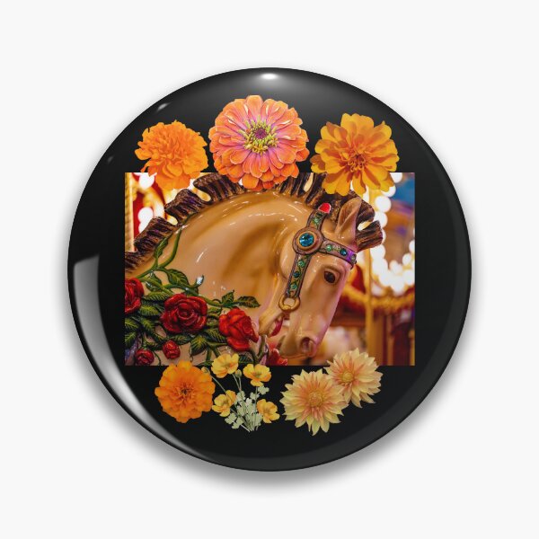 Item preview, Carousel Horse Colorful Pretty Orange Flowers Design designed and sold by EarthArtDesigns.