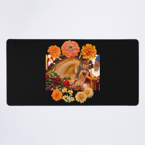 Item preview, Carousel Horse Colorful Pretty Orange Flowers Design designed and sold by EarthArtDesigns.