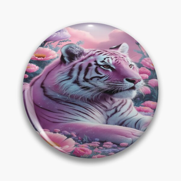 Artikelvorschau, Pastell-Eleganz: Majestätischer rosa Tiger zwischen bezaubernden Blumen entworfen und verkauft von Stephani Analah.