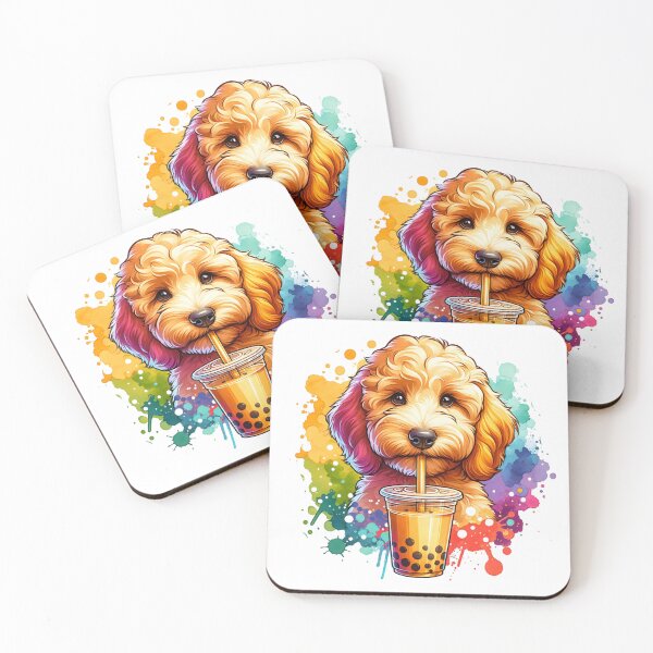 Item preview, Watercolor Goldendoodle Drinking Bubble Tea designed and sold by TheAnimalZ00.