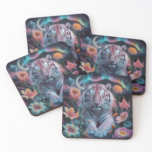 Item preview, Mystical Tiger: A Surreal Symphony of Flora and Fauna, aurora borealis tiger designed and sold by Stephani Analah.