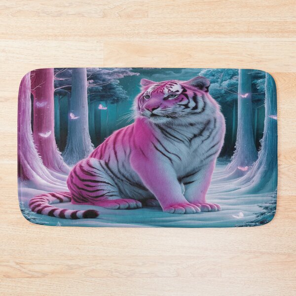 Item preview, Pink tiger with butterflies in the snowy forest under moonlight  designed and sold by Stephani Analah.