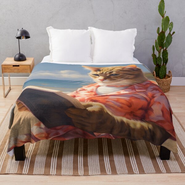 Item preview, Cat Reading on the Beach Art designed and sold by ConfettiSkyArt.