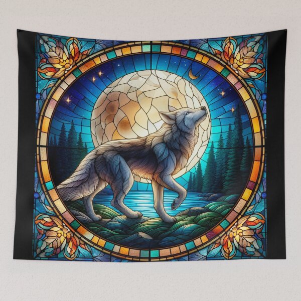 Item preview, Wolf in stained glass under the moon designed and sold by TUnivers.