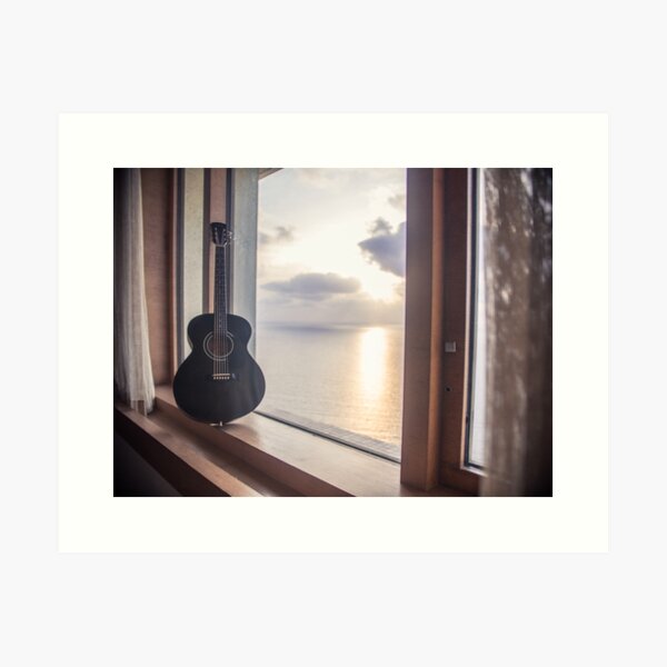 Guitar against the Sunset at Sea Art Print