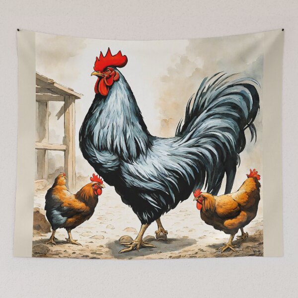 Item preview, a black Gallic rooster and his hens designed and sold by janjacbu.