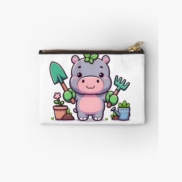 Item preview, Kawaii Hippo With Gardening Gloves designed and sold by CanvasCutie.
