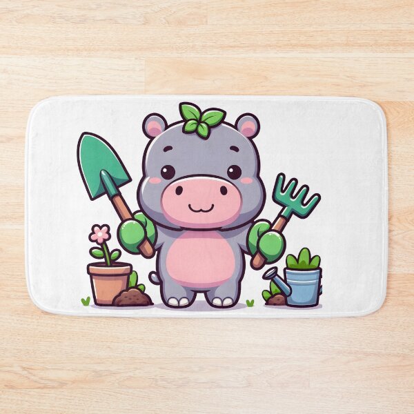Item preview, Kawaii Hippo With Gardening Gloves designed and sold by CanvasCutie.