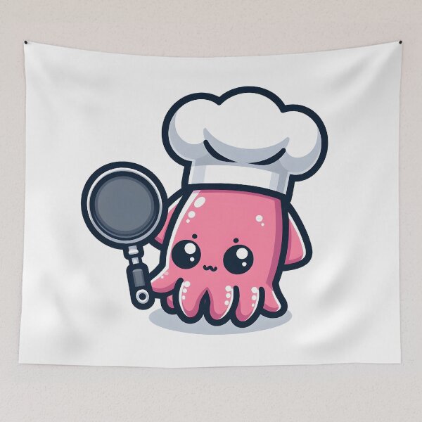 Item preview, Kawaii Squid With Chef'S Hat And Frying Pan designed and sold by CanvasCutie.