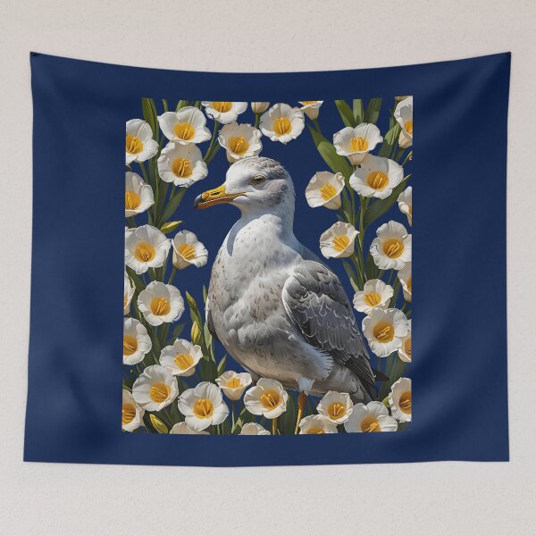 Item preview, A California Gull Surrounded By Sego Lily Flowers designed and sold by taiche.