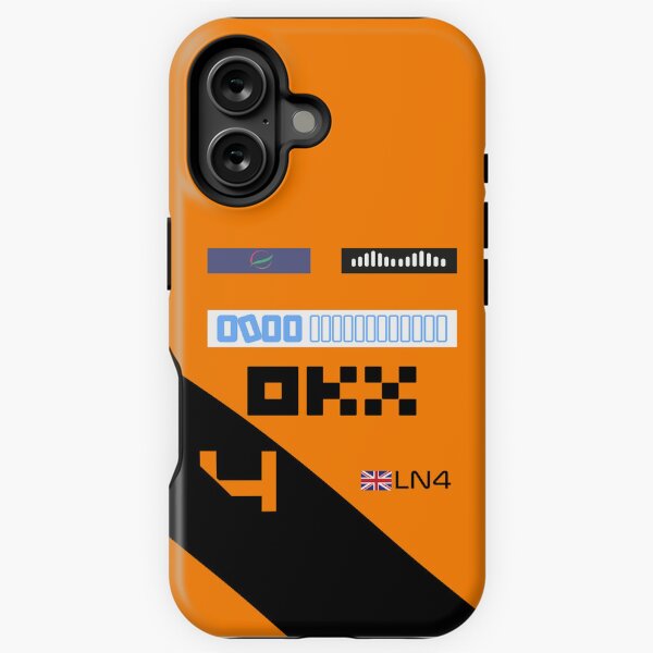 Aperçu de l'œuvre Lando Norris Mclaren Formula 1 2024 Race Suit Inspiré étui de téléphone iPhone et couverture Samsung Mobile pour les fans de F1 créée et vendue par Pink Polar F1.