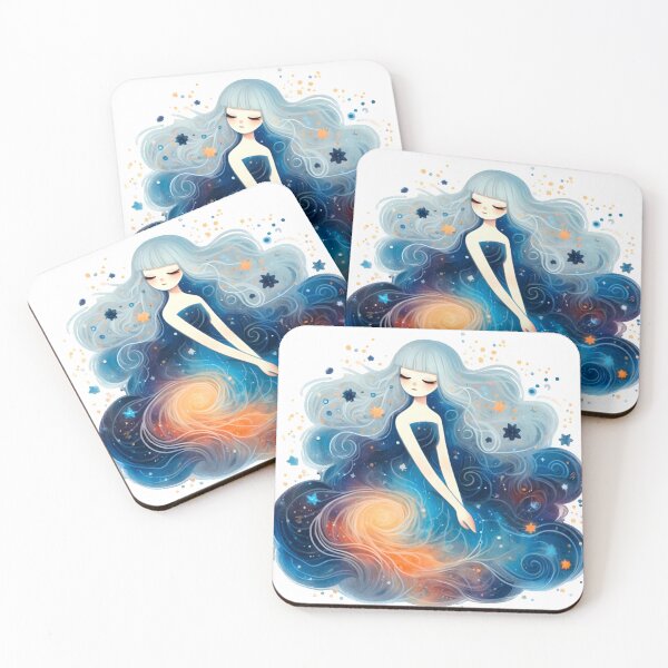 Item preview, female figure with pale blue hair, set amidst a swirling cosmos designed and sold by SBEE-jirapha.