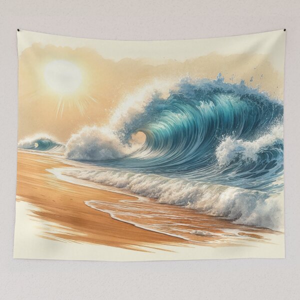 Item preview, Tubular waves breaking on sunny beach designed and sold by cj-digital.