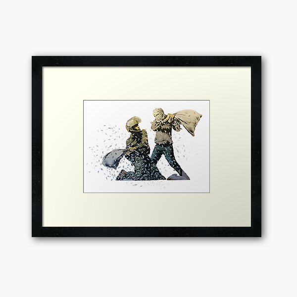 "Banksy Pillow Fight" Framed Art Print for Sale by URBANZ Redbubble
