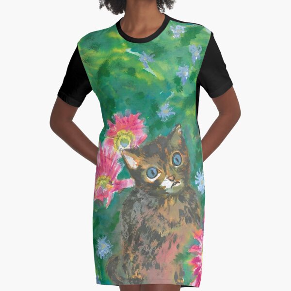 Bold Kitty Stare Graphic T-Shirt Dress