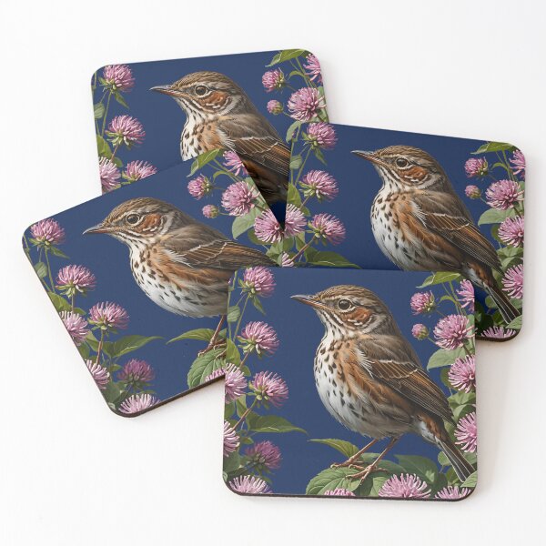 Item preview, A Hermit Thrush Surrounded By Red Clover Flowers designed and sold by taiche.