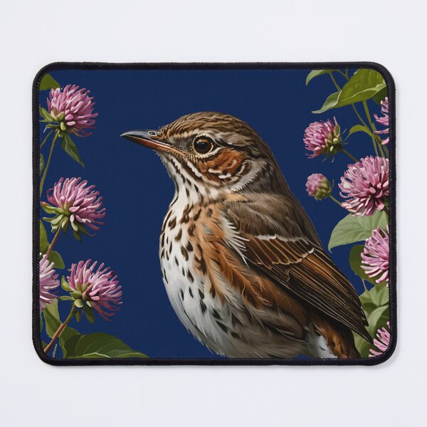 Item preview, A Hermit Thrush Surrounded By Red Clover Flowers designed and sold by taiche.