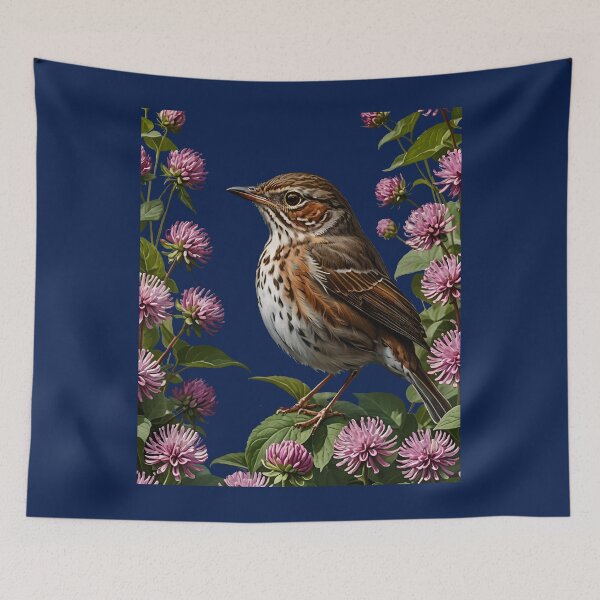 Item preview, A Hermit Thrush Surrounded By Red Clover Flowers designed and sold by taiche.