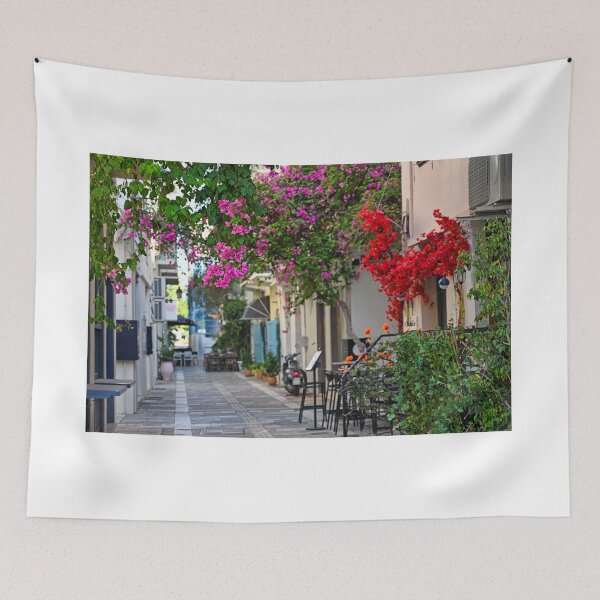Item preview, Nafplion town narrow streets with Bougainvillea flowers designed and sold by goceris.