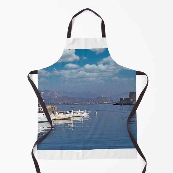 Item preview, Bourtzi water fortress and port with boats in Nafplio, Peloponnese, Greece designed and sold by goceris.