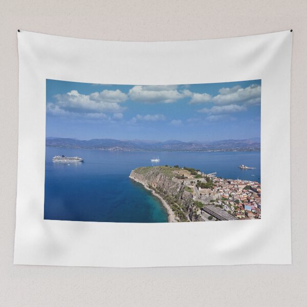 Item preview, Acronafplia castle and Bourtzi water fortress aerial view, Nafplio, Peloponnese, Greece designed and sold by goceris.