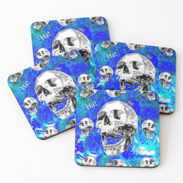 Item preview, Laughing world skulls Ha! ha! with blue world background designed and sold by SueKnox.