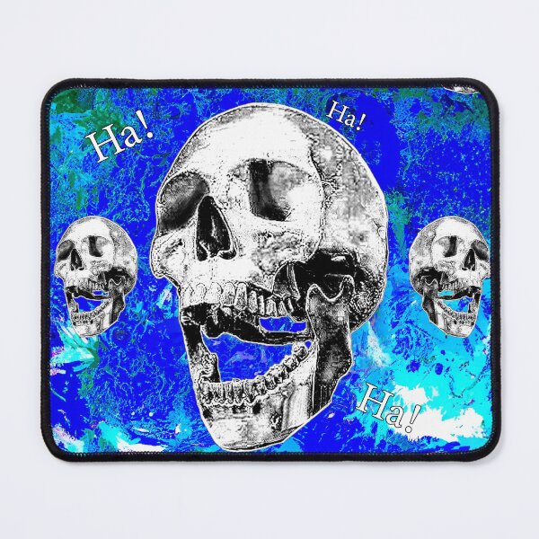 Item preview, Laughing world skulls Ha! ha! with blue world background designed and sold by SueKnox.