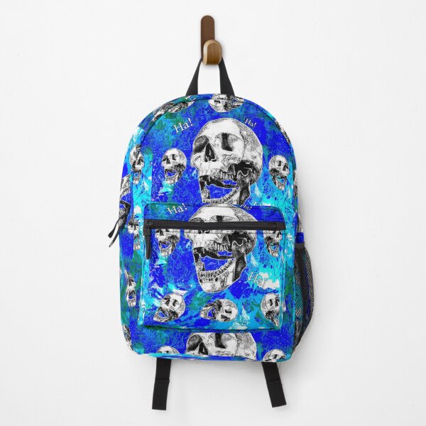 Item preview, Laughing world skulls Ha! ha! with blue world background designed and sold by SueKnox.