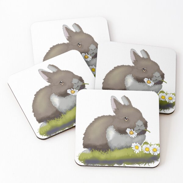 Item preview, Brown rabbit in cartoon anime style chews daisies on the grass designed and sold by Karyna Hordetska.