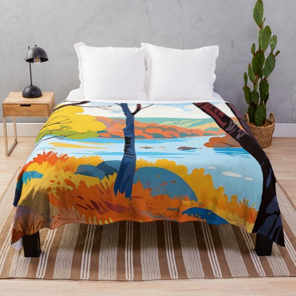 Item preview, Autumn Reverie Riverside Glimpse Through Vibrant Forest Canopy designed and sold by ArtComixHaven.