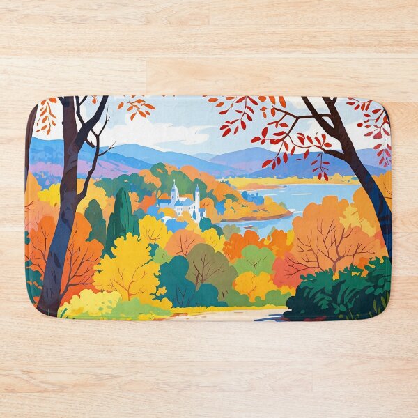 Item preview, Autumn Serenity Lush Foliage Against Mountainous Lake Vista designed and sold by ArtComixHaven.