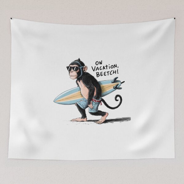 Item preview, On Vacation, FunnyFits70, Humor, Funny, Silly, monkey, beach, surf, meme, rad, surfing, waves, sea, sun, california designed and sold by FunnyFits70.