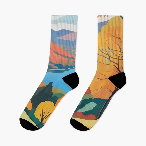 Item preview, Autumn Majesty Hillside Tapestry Overlooking Tranquil Waters designed and sold by ArtComixHaven.