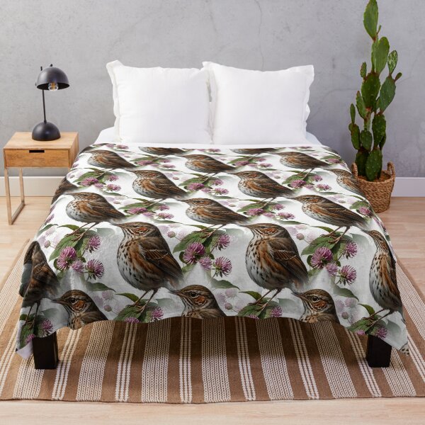 Item preview, A Hermit Thrush Surrounded By Red Clover Flowers Pattern designed and sold by taiche.