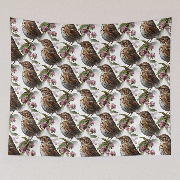 Item preview, A Hermit Thrush Surrounded By Red Clover Flowers Pattern designed and sold by taiche.