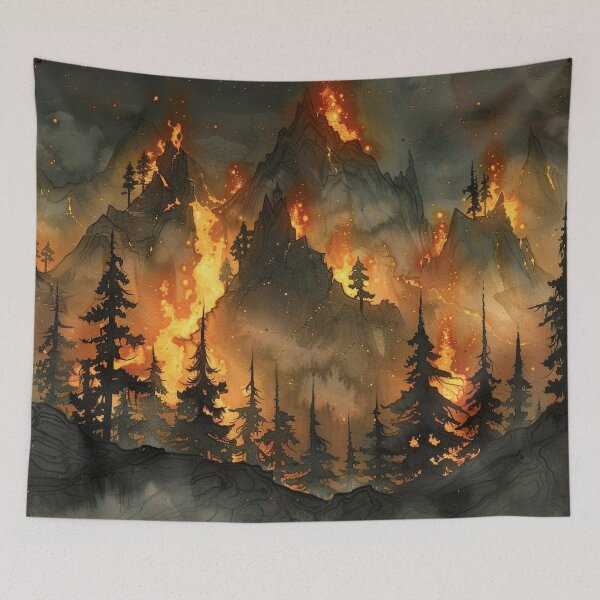 Item preview, Fantasy Watercolour Volcanic Mountain Landscape designed and sold by Lumaria Designs.