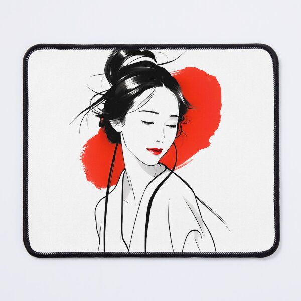 Item preview, Elegant Asian Woman in a Kimono With Black and Red Brushstroke Background designed and sold by AutoPics.