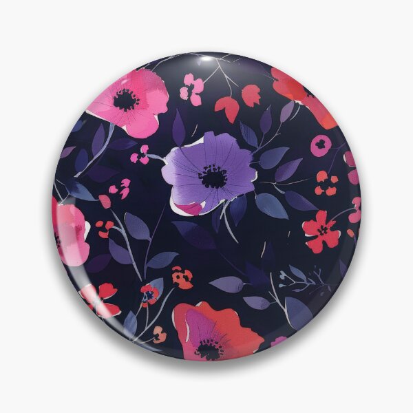 Item preview, Watercolor Floral Pattern With Pink, Red, and Blue Flowers on Dark Blue Background designed and sold by brandway.