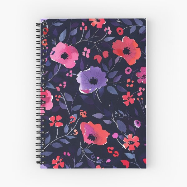 Item preview, Watercolor Floral Pattern With Pink, Red, and Blue Flowers on Dark Blue Background designed and sold by brandway.