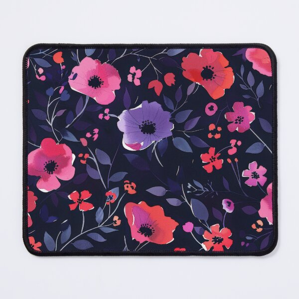 Item preview, Watercolor Floral Pattern With Pink, Red, and Blue Flowers on Dark Blue Background designed and sold by brandway.