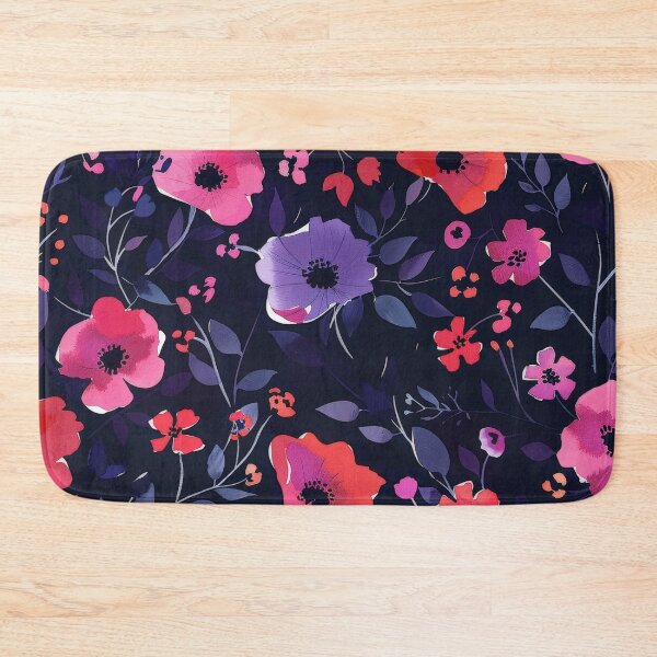 Item preview, Watercolor Floral Pattern With Pink, Red, and Blue Flowers on Dark Blue Background designed and sold by brandway.