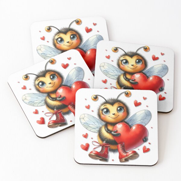 Item preview, A clever bee with a big red heart on the lookout in watercolor style designed and sold by FotoworldEdel.