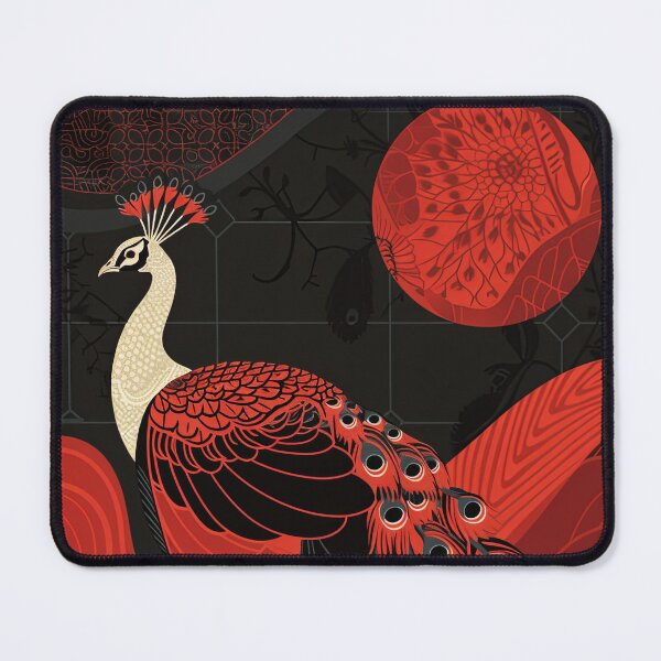Item preview, Redscale Peacock Wood Block Print designed and sold by OccultDreams.