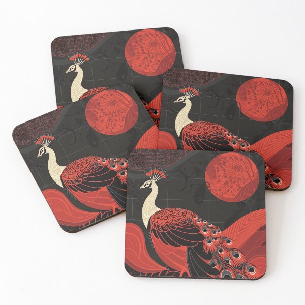Item preview, Redscale Peacock Wood Block Print designed and sold by OccultDreams.